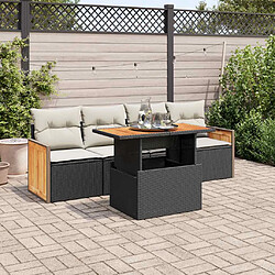 vidaXL Salon de jardin 5 pcs avec coussins noir résine tressée acacia