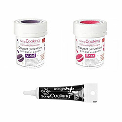 Scrapcooking 2 colorants alimentaires violet-rose + Stylo glaçage noir