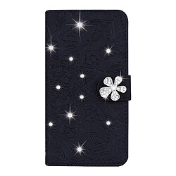 Wewoo Housse Coque Pour Galaxy A80 / A90 Veau Diamant Motif Mandala Double Pliure Conception Etui en cuir estampé avec porte-monnaie et titulaire et fentes cartes Noir