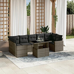 vidaXL Salon de jardin 8 pcs avec coussins gris résine tressée