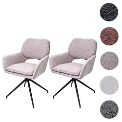 Mendler Lot de 2 chaises de salle à manger HWC-N74, chaise de cuisine, pivotante Auto-Return, tissu Bouclé (540g/m²) Oeko-Tex ~ beige