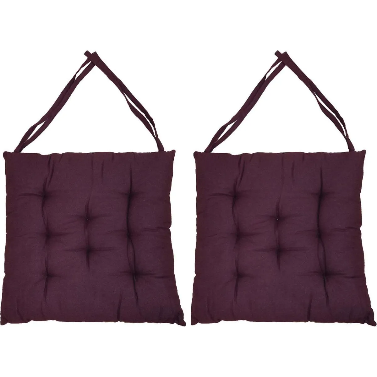 Jardindeco Galette de chaise en coton uni 40 cm 8 points aubergine.