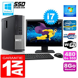 PC DELL 990 SFF Core I7-2600 Ram 8Go Disque 480 Go SSD Wifi W7 Ecran 27" - Occasion