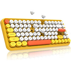 Clavier sans fil Bluetooth pour machine à écrire avec 84 touches compactes, jolis capuchons ronds rétro – Design ergonomique confortable pour Windows iOS Android (jaune)