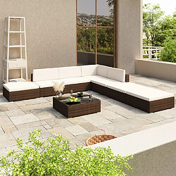 vidaXL Salon de jardin 8 pcs avec coussins Résine tressée Marron