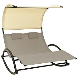 Helloshop26 Transat chaise longue bain de soleil lit de jardin terrasse meuble d'extérieur double 139 x 180 x 170 cm avec auvent textilène taupe et crème 02_0012725