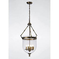 Luminaire Center Suspension Aubrey 4 Ampoules laiton antique/verre