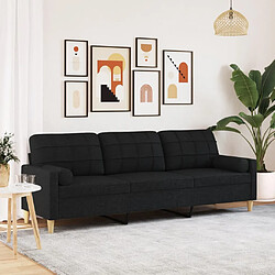 vidaXL Canapé 3 places avec oreillers décoratifs noir 210 cm tissu