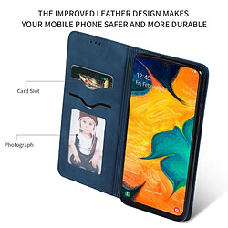 Wewoo Housse Coque Etui en cuir avec rabat horizontal magnétique Business Skin Feel pour Samsung Galaxy A20 et A30 bleu marine