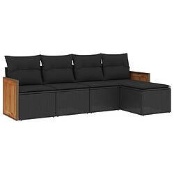 vidaXL Salon de jardin 5 pcs avec coussins noir résine tressée