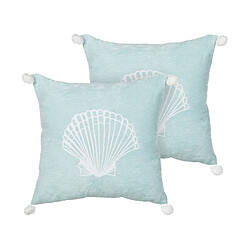 Beliani Lot de 2 coussins LEATHESIA Coton 45 x 45 cm Bleu clair