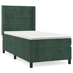 Maison Chic Lit adulte- Lit + matelas,Sommier à lattes de lit avec matelas Vert foncé 90x190 cm -GKD21754