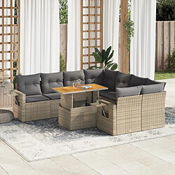 vidaXL Salon de jardin avec coussins 9 pcs beige résine tressée