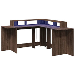 Helloshop26 Bureau table poste de travail meuble d'ordinateur informatique étude et lumières LED chêne bois d'ingénierie brun 02_0023796