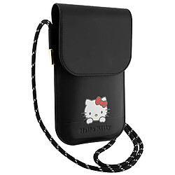 HELLO KITTY Pochette Téléphone Bandoulière Cordon Nylon Tressé 60 cm Noir