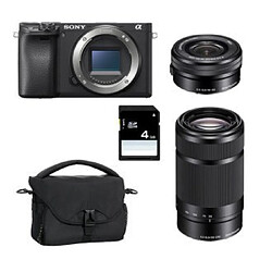 SONY A6400 Body Black + SONY SEL 16-50MM F3.5-5.6 OSS Black (WHITE BOX) + SONY SEL 55-210MM F4.5-6.3 OSS Black (White Box) + Camera Bag + 16GB SD card