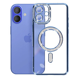 Avizar Coque Diamant pour iiPhone 16 Plus Protection MagSafe Contour Strass Bleu Clair