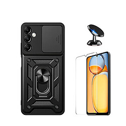 Kit de verre trempé de Clearglass + 3x1 défenseur militaire + support de voiture magnétique Phonecare pour Samsung Galaxy A15 - le noir