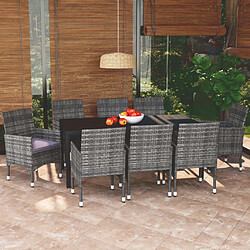 Maison Chic Ensemble à manger d'extérieur 9 pcs avec coussins,Salon de jardin,Mobilier de jardin Résine tressée Gris -GKD272961