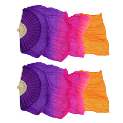 Acheter 1 paire de ventilateurs en soie de danse du voile voiles long ventilateur pliant 180x90cm violet + orange