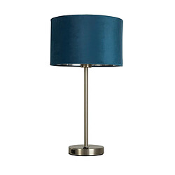 Searchlight Lampe de table USB en nickel satiné, abat-jour en velours bleu sarcelle