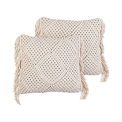 Beliani Lot de 2 coussins BESHAM Coton 45 x 45 cm Géométrique Macramé Beige clair