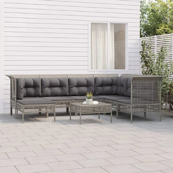 vidaXL Salon de jardin 8 pcs avec coussins Gris Résine tressée