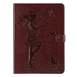 Etui en PU motif fille et chat marron pour votre iPad mini (2021)