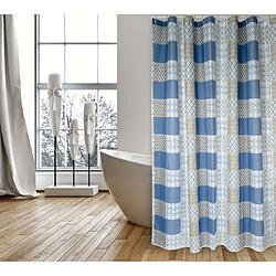 MSV Rideau de douche Polyester CERAMIQUE 180x200cm QUALITÉ PREMIUM Bleu - Anneaux inclus