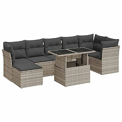 vidaXL Salon de jardin 8 pcs avec coussins gris clair résine tressée