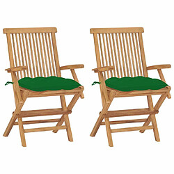 Maison Chic Lot de 2 Chaises de jardin,Fauteuil d'extérieur avec coussins vert Bois de teck massif -MN18954