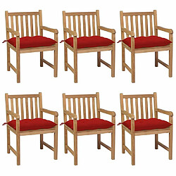 Maison Chic Lot de 6 Chaises de jardin avec coussins | Fauteuil chaises d'extérieur rouge Bois de teck solide -GKD74211