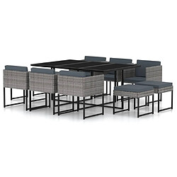 vidaXL Ensemble à manger de jardin coussins 11 pcs Résine tressée Gris