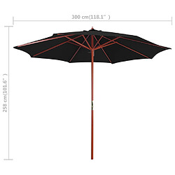 vidaXL Parasol avec mât en bois 300x258 cm Noir pas cher