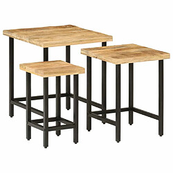 Maison Chic Lot de 3 Tables basses gigognes pour salon | Table à café bois de manguier massif brut et fer -GKD27105