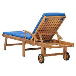 Maison Chic Chaise longue avec coussin | Bain de soleil Relax | Transat Bois de teck solide Bleu -GKD85535 pas cher