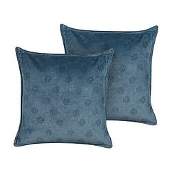 Beliani Lot de 2 coussins SESELI Coton 45 x 45 cm Géométrique Impression en bloc Bleu foncé