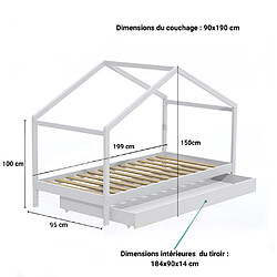 Avis Le Quai Des Affaires Lit cabane KOALA 90x190 + 1 sommier + 1 Tiroir / Blanc