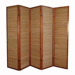 Decoshop26 Paravent 5 panneaux marron en bois et bambou 220x175 cm PAR06068