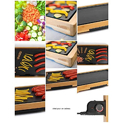 Livoo Plancha grill électrique en aluminium et bambou 2200 W Grande surface de cuisson antiadhésive