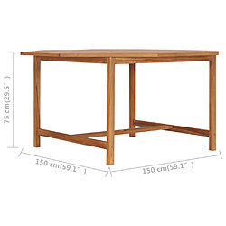 vidaXL Table de jardin 150x150x75 cm Bois de teck solide pas cher