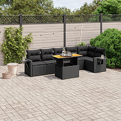 vidaXL Salon de jardin 7 pcs avec coussins noir résine tressée