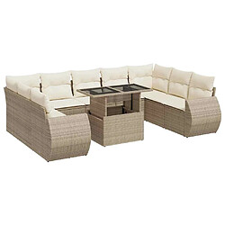 vidaXL Salon de jardin avec coussins 10 pcs beige résine tressée