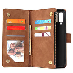 Wewoo Housse Coque Etui à rabat horizontal multifonctionnel rétro pour Galaxy A70 avec fente carte & porte-monnaie et portefeuille fermeture à glissière et cadre photo et lanière brun pas cher