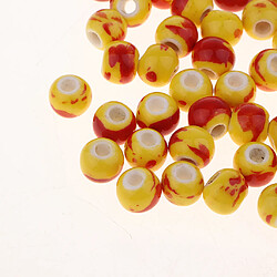 Acheter 100x 8mm perles en céramique en vrac Charms pour fabrication de bijoux jaune et rouge