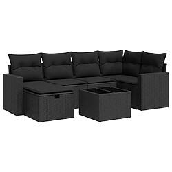 vidaXL Salon de jardin 7 pcs avec coussins noir résine tressée