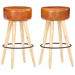 vidaXL Tabourets de bar lot de 2 cuir véritable et bois de manguier