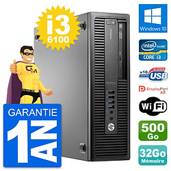 PC HP EliteDesk 800 G2 SFF Intel i3-6100 RAM 32Go Disque 500Go Windows 10 Wifi - Occasion