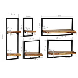 vidaXL Set d'étagères murales 5 pcs Bois d'acacia massif et acier pas cher