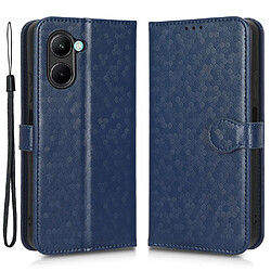 Etui en PU motif à points, magnétique avec support et sangle pour votre Realme C33 4G - bleu